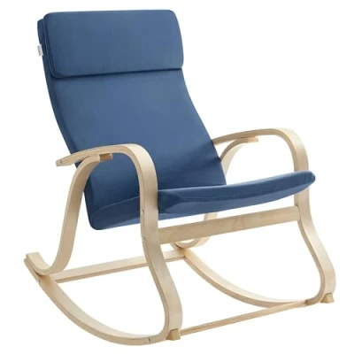 Image de SONGMICS, Chaise à Bascule, Fauteuil Relaxant, Charge Max. 120 kg, Structure en Bois de Bouleau, Housse Coton, Bleu Minuit LYY030Q01, 65 x 90 98 cm
