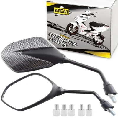 Image de Area1 Rétroviseurs Scooter Universel Carbone Retroviseur Latéral (2xM8 Filetage à droite + 1xM8 gauche) compatible avec Sym Niu KSR
