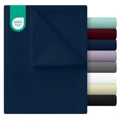 Image de Utopia Bedding Drap Plat pour 2 Personnes Dimensions du Dessus 266 x 259 cm Coloris Marine en Microfibre Polyester brossé Doux lit 150 200