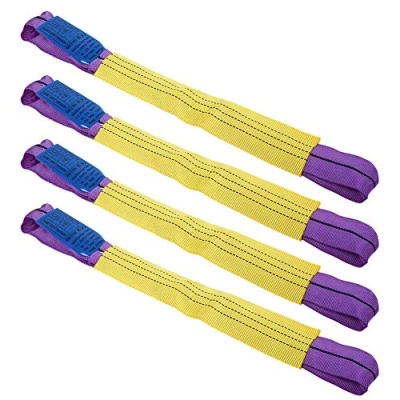 Image de Lot de 4 Sangles à cliquet d&#039;arrimage sécurité pour remorque, récupération roue en alliage 5 tonnes Jaune/violet