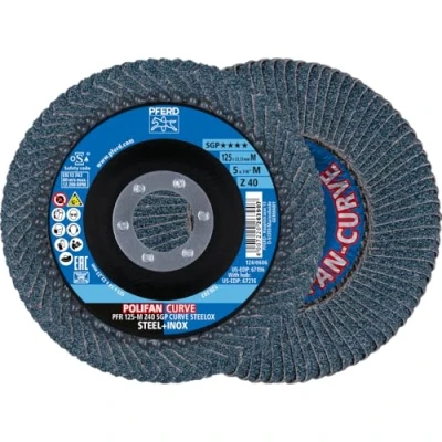Image de PFERD Lot de 2 disques à lamelles Polifan Curve Diamètre : 125 mm Largeur M (11 mm) Z40 SGP Steel OX 69398197 Pour un traitement précis des joints gorge