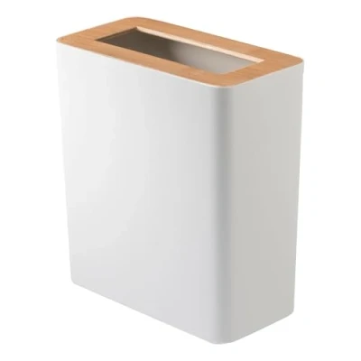 Image de Yamazaki 3196 RIN Poubelle Rectangulaire, blanc, Acier/Bois, minimaliste, 28 x 15 30 c m