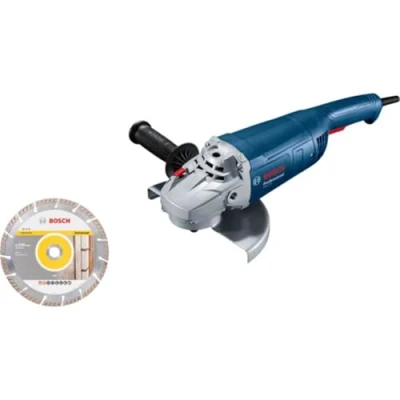 Image de Bosch Professional Meuleuse d&#039;angle GWS 20 230 P (2 000 watts, poignée supplémentaire incl., bride de fixation, écrou serrage, capot protection, disque à tronçonner diamanté, en carton) Bleu