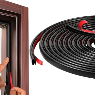 Image de Vinabo Joint Porte Entree, Type D boudin de Isolant Froid, Fenêtre, D&#039;entrée Autocollante en Caoutchouc, pour Isolation Phonique Porte, Caoutchouc (6 m,Noir)