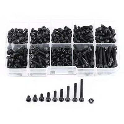 Image de 280pcs Kappe Kopf Innensechskant Schraube Mutter Sortiment Schwarz M3 12,9 Metrische Maschine Verschluss Kits, Gewindel?nge 4/5/6/8/10/12/16/20 / 25mm Noir