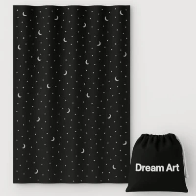 Image de Dream Art Anywhere rideau occultant temporaire portable / stores occultants réglables avec ventouses pour chambre à coucher ou voyage, noir imprimé lune argentée et étoiles, 1 pièce