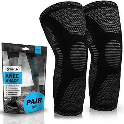 Image de POWERLIX genouillère pour femmes/hommes(1 paire), sport l&#039;arthrite les douleurs articulaires, lésions ligamentaires, déchirures du ménisque,les sports, Noir, S