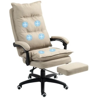 Image de Vinsetto Fauteuil de Bureau massant, Chaise Bureau, Ergonomique avec Hauteur réglable, Dossier inclinable, Repose Pied intégré et télécommande Filaire, pivotant à 360, Toile Lin Beige