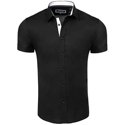 Image de Carisma Chemise décontractée à manches courtes ou longues au choix, coupe slim, pour les loisirs, affaires, mariages Noir Medium