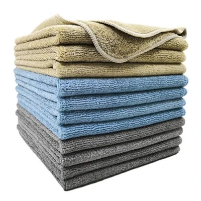 Image de Polyte Chiffons de Nettoyage en Microfibres qualité Professionnelle Bleu/Camel/Gris (36 x 36 cm, 12 Chiffons)