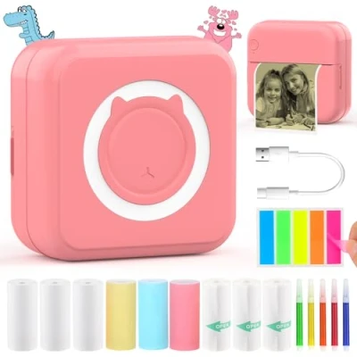 Image de Mini Imprimante Autocollant, Photo Portable, Thermique, Noir et Blanc Autocollant Maker pour Les étudiants, Cadeau de Noël, iOS &amp; Android