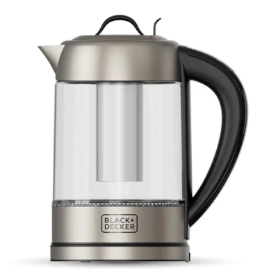 Image de Black+Decker Bouilloire Électrique BXKE2205E 2200W Carafe en Verre 1,7L Filtre Acier Inoxydable Sélecteur Digital 60 100ºC LED Base Rotation 360º Couvercle Hermétique