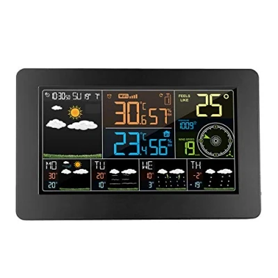Image de ACMHNC Station Météo WiFi Connecté APP Moniteur Intelligent Intérieur Extérieure sans Fil Température Hygromètre,Baromètre,Affichage LCD Coloré Anémomètre Horloge Numérique