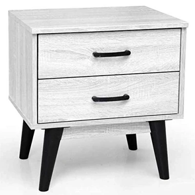 Image de BAKAJI Chevet Commode 2 tiroirs Table Basse Design Moderne Bois Blanc, d&#039;ingénierie, Medium