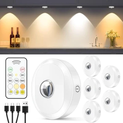 Image de WILLED Lot de 6 palets lumineux rechargeables avec télécommande, 3 températures couleur et fonction synchronisation, lumière robinet à intensité variable, coller sous l&#039;armoire, lumières