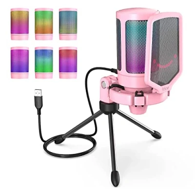 Image de FIFINE USB Microphone Gaming, RGB Condensateur pour PC PS5, avec Bouton de Silence, Fixation Antichoc, Support Trépied, Filtre Anti Pop, Streaming Discord Twitch Podcasts