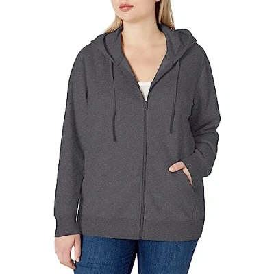 Image de Amazon Essentials Sweatshirt à Capuche Entièrement Zippé en Molleton et Éponge (Grandes Tailles Disponibles) Femme, Gris Foncé Chiné, L