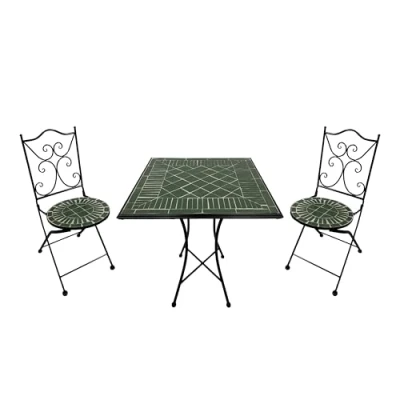 Image de Ensemble Bistro AXI Camilla 2 Chaises Pliantes Table Carrée Mosaïque Vert Foncé
