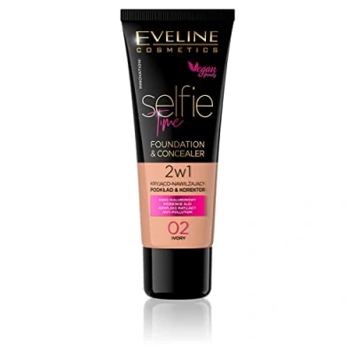 Image de Fond de teint et concentreur hydratant Selfie Time d&#039;Eveline Cosmetics, 2 en 1, 30 ml, n 02 Ivory
