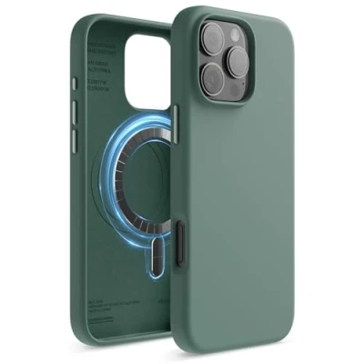 Image de elago Coque Magnétique en Silicone Compatible avec iPhone 16 Pro Max Étui 6,9 Pouces Tous Les Accessoires MagSafe Aimants Intégrés, à Prise Douce, Antichoc (Vert Nuit)