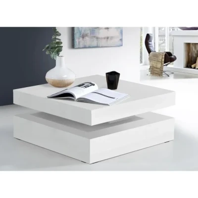 Image de FORTE Coffee Tables Table Basse avec Plateau pivotant, Panneau de Particules, Blanc Brillant, 78 (93) x 34,3 cm