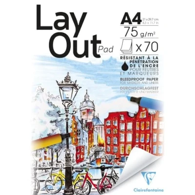 Image de Clairefontaine 96533C Bloc Encollé Papier Layout 70 Feuilles Blanc Uni Extra Lisse A4 21x29,7 cm 75g Idéal pour le Dessin au Feutre à Alcool