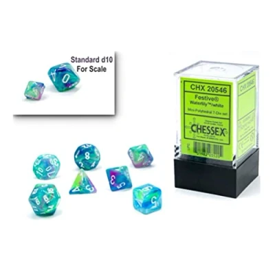 Image de Chessex CHX20546 Jeu de dés polyédriques festifs 10 mm Donjons et Dragons D&amp;D DND TTRPG Comprend 7 D4 D6 D8 D10 D12 D20 D%