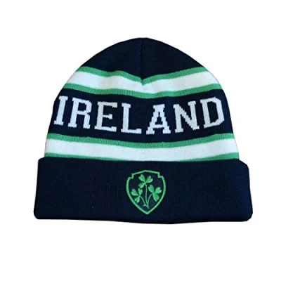 Image de Knitted Navy Beanie Hat With Ireland Lettering And Embroidered Shamrock Crest