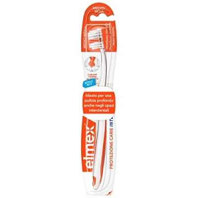 Image de elmex Brosse à dents de protection des caries Inter X 1 paquet I poils moyens nettoyage en profondeur dans les espaces interproximaux Tête courte pour le molaires difficiles