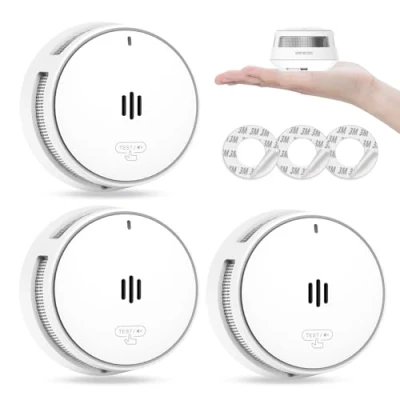 Image de détecteur de fumée, Pile 10 Ans, fumée pour la Maison, à Gros Bouton Test/Silence, Conforme Norme EN14604 (3 Pack)