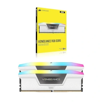 Image de CORSAIR VENGEANCE RGB DDR5 RAM 32Go (2x16Go) 6000MHz CL40 Intel XMP Compatible iCUE Mémoire d&#039;Ordinateur Blanc (CMH32GX5M2B6000C40W)