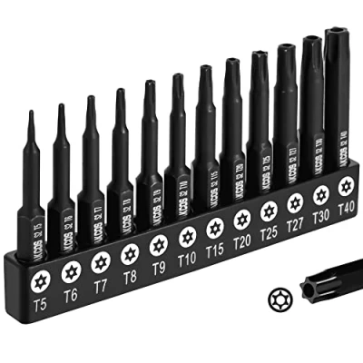 Image de DAKCOS Lot de 12 embouts Torx inviolables en acier allié S2 qualité supérieure, 50 mm long T5 T40