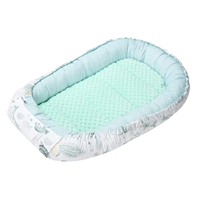 Image de Medi Partners Reducteur de lit Bébé Cocon 100x60x15cm 100% Coton Baby Nest Nouveau né Nid Bébés Oreiller Couverture Insert Amovible (Océan à la Menthe Minky)