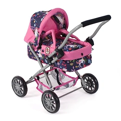 Image de Bayer Chic 2000 Poussette de poupée Smarty, Petite pour Enfants à partir 2 Ans, Licorne, Bleu Marine/Rose, 555 43