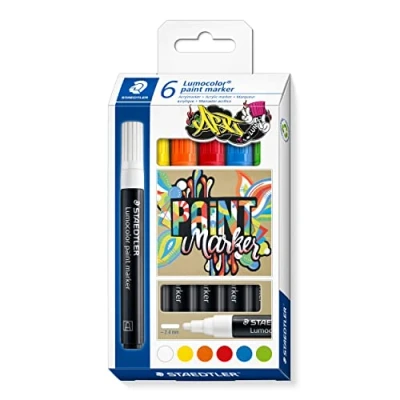 Image de STAEDTLER Lumocolor 349 Etui Carton 6 Marqueurs Permanents Peinture Liquide Pointe 2.4 mm Assortis C6