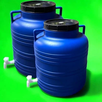Image de Lot de 2 x Réservoir Bidon Plastique Alimentaire 60 litres avec Couvercle Grande Ouverture et Robinet Stockage Eau, Huiles, Fermentation Choucroute Cuve Robuste