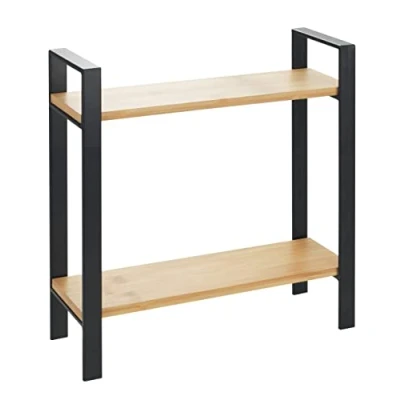 Image de WENKO Étagère de cuisine à poser Lou Pour plan travail Métal avec planches en bambou 2 étages gain place Multi usage 32x33x11cm Noir/bambou
