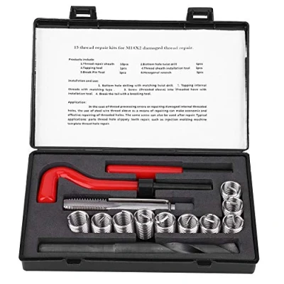 Image de 15 pièces Samfox Kit de réparation Filetage en Acier Inoxydable clé à perceuse torsadée Insert fileté pour Voiture M14x2