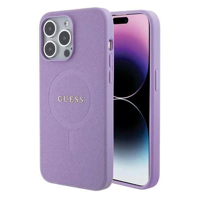 Image de Étui Guess pour iPhone 15 Pro Max 6.7 violet étui rigide Saffiano MagSafe Neuf