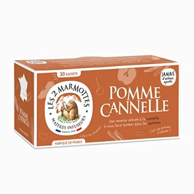 Image de Les 2 Marmottes Infusion Pomme Cannelle 30 sachets Gourmande et fruitée Made In France Sans arômes ajoutés 45g