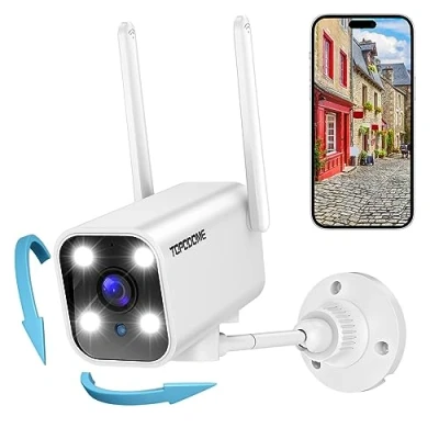 Image de Topodome Caméra de Surveillance WiFi Extérieure, PTZ Camera IP 180/70 Rotation, Vision Nocturne (Couleur et Infrarouge), Suivi Automatique, Audio Bidirectionnel, Détection Forme Humaine, Sirène