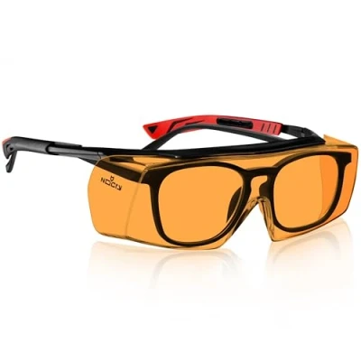 Image de NoCry lunettes anti lumière bleue à porter par dessus des lunettes, de sécurité avec protection 100 % UV, verres buée résistants aux rayures, sensibilité la lumière,