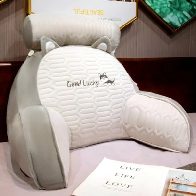Image de LANPEW Ice Silk Cute Reading Pillow,Coussin de Dos avec accoudoirs,Coussin Lecture pour lit,canapé,Coussin Dossier accoudoirs,Soutien Le (Latex Gris, 75 * 50cm)