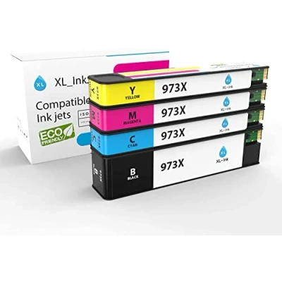 Image de XL Ink Compatible avec HP 973x / HP973x Set économique de 4 (CMYN : L0S07AE, F6T81AE, F6T82AE, F6T83AE. Capacité 1 x 10 000 pages, 3 7000 pages).