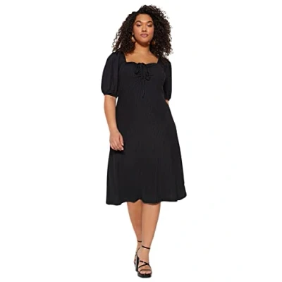 Image de Trendyol Femme Robe trapèze en Tricot Coupe décontractée, Noir, XL