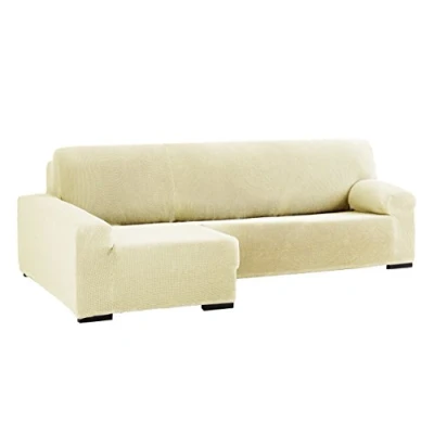 Image de Eysa Cora Bi Élastique Chaise Longue Gauche, Vue frontale, Polyester Coton, Beige, 39x35x19 cm