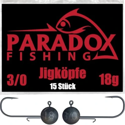 Image de Paradox Fishing Lot de 15 têtes plombées 18 g 3/0 I Jig Poisson en caoutchouc avec tête plombée Pour poissons caoutchouc, perche, brochet, sandre