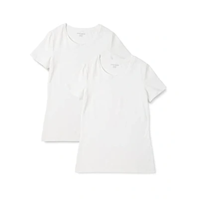 Image de Amazon Essentials T Shirt Col Rond à Manches Courtes Coupe Classique Femme, Lot de 2, Blanc, XS