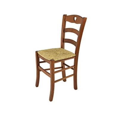 Image de t m c s Tommychairs Chaise Cuore pour Cuisine, Bar et Salle à Manger, Robuste Structure en Bois de hêtre peindré Couleur Noyer Clair Assise Paille