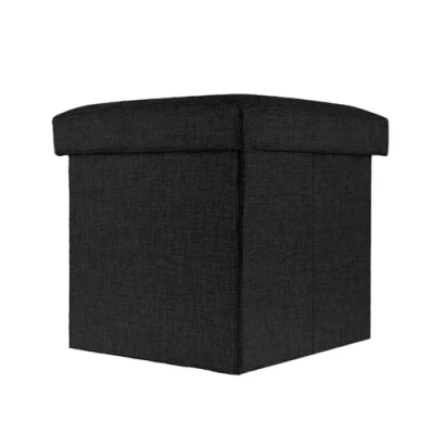 Image de Intirilife Pouf Pliable 30x30x30 cm en Noir Diamant Boîte de Rangement Décorative Tissu Aspect Lin pour Gagner l&#039;espace Tabouret Coffre Siège